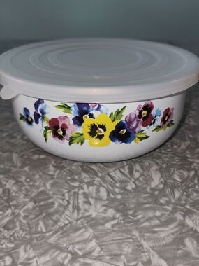 Mi Floral White Plastic Food Storage Bowl with Lid